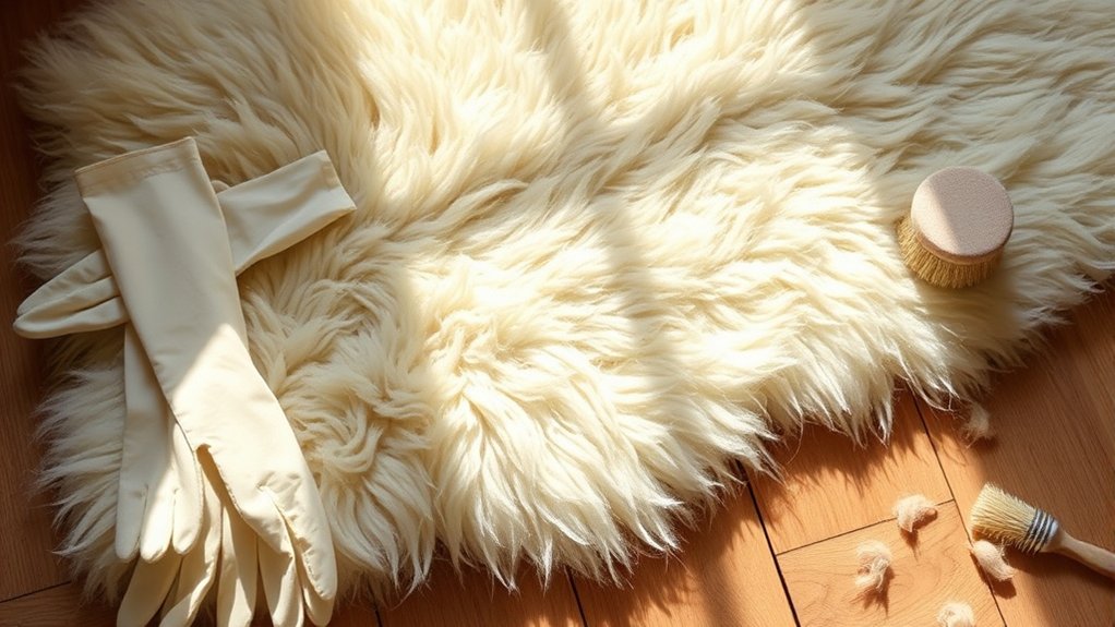 clean sheepskin rug gently